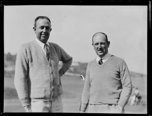 Golfer Eric Apperly and an unidentified man at the Open Championship, New South Wales, 21 December 1934 [picture]