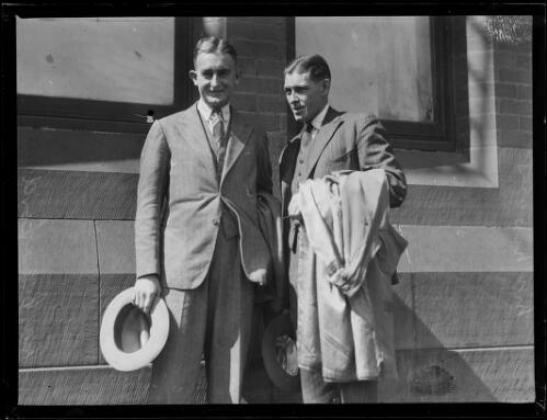 Tennis players John Crawford and Edgar F. Moon at station, New South Wales, 17 September 1930 [picture]