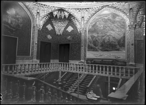 Elaborately decorated interior hall and staircases of Marble Palace, Tehran, Iran, ca. 1943 [picture] / [Frank Hurley]