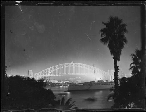Sydney Harbour Bridge lit up at night, New South Wales, 19 September 1932 [picture]