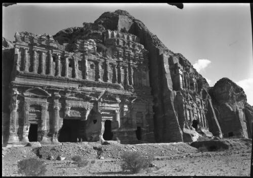 [The Palace Tomb, Petra, a three-storey imitation of a Roman palace] [picture] : [Petra Valley, Jordan] / [Frank Hurley]