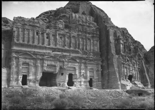 The largest of Petra's monuments known as The Palace [picture] : [Petra Valley, Jordan] / [Frank Hurley]
