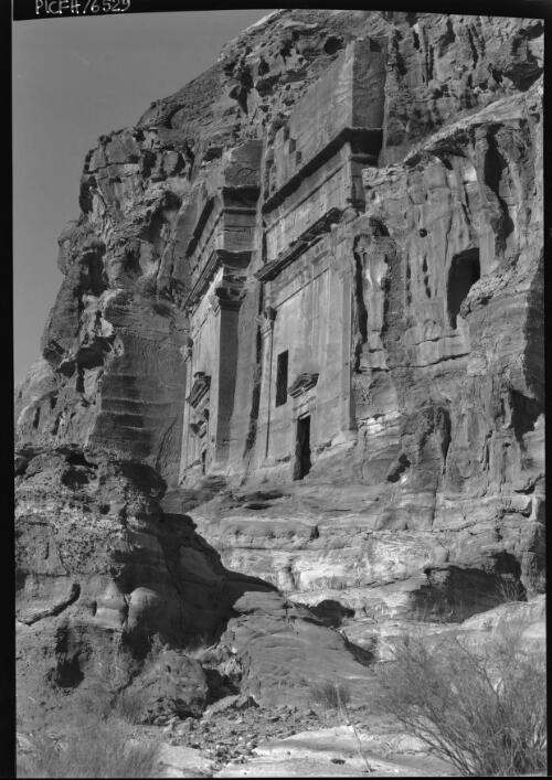 Nabatean tombs [Petra monuments carved in rock face] [picture] : [Petra Valley, Jordan] / [Frank Hurley]