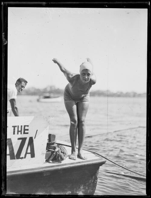 Swimmer Irene Rolfe diving from a boat, New South Wales, ca. 1931 [picture]