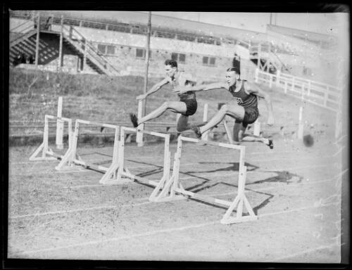 Athletes competing in the 440 yard hurdles at the New South Wales State Championships, New South Wales, ca. 1928 [picture]