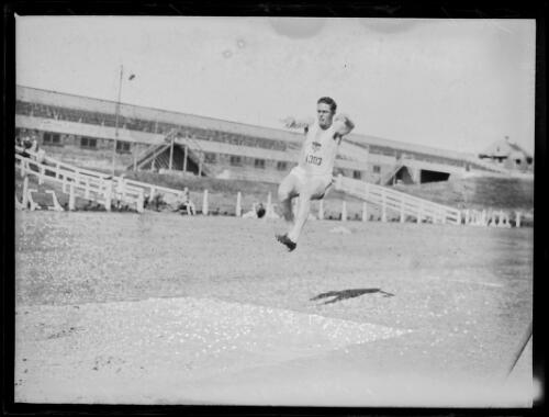 Athlete J.P. Metcalf competing in the triple jump at the New South Wales State Championship, New South Wales, ca. 1928 [picture]