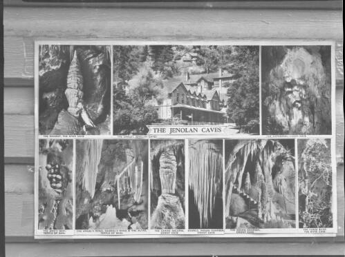 Photograph of a postcard featuring images of the Jenolan Caves region, Blue Mountains, New South Wales [picture] / Frank Hurley