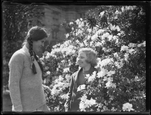 Daughter of Governor Sir Phillip Game, Rosemary Game and another girl standing in the bushes at Government House, Sydney, New South Wales, 3 September 1930 [picture]