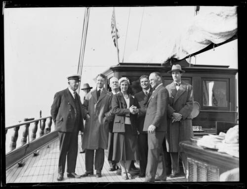 Croatian violinist Zlatko Balokovic and his wife with a group of people on the deck of the yacht Northern Lights, New South Wales, 1931 [picture]