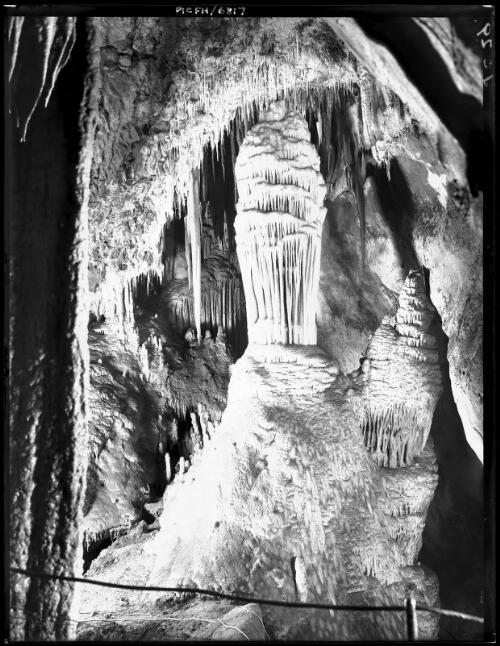 The Grand Column is underneath the Indian Chamber in the Orient Cave, Jenolan Caves, New South Wales, 1 [picture] / Frank Hurley