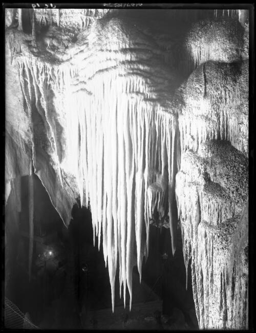 The White [i.e. Indian] Canopy in the Indian Chamber of the Orient Cave [Jenolan Caves, New South Wales] [picture] : [Jenolan Caves, New South Wales] / [Frank Hurley]