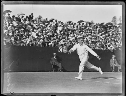 Tennis player John Crawford hitting a forehand shot, New South Wales, ca. 1930s [picture]