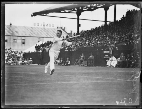 Tennis player John Crawford preparing to serve the ball, New South Wales, ca. 1930s, 2 [picture]