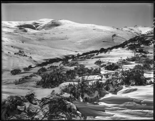 Looking to Main Range from Pulpit rock across Charlotte Pass [picture] : [Kosciuszko, New South Wales] / [Frank Hurley]