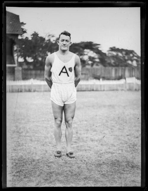 Sprinter Tim Banner wearing his running uniform, New South Wales, ca. 1933 [picture]