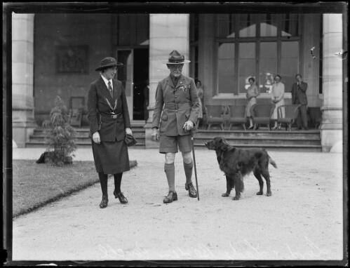 Lord Robert and Lady Olave Baden-Powell with a dog in the grounds of Government House, Sydney, March 1931 [picture]
