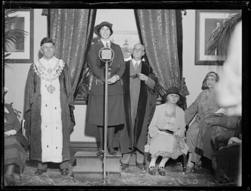 Lady Olave Baden-Powell addressing a Civic Reception for Scout Week, Sydney, New South Wales, 19 March 1931, 2 [picture]