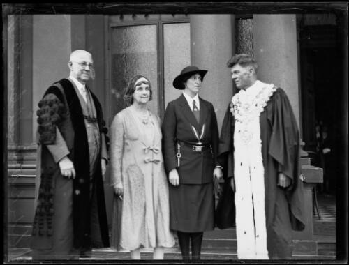 Town clerk Mr Layton, Lady Mayoress Mrs Jackson, Lady Baden-Powell and Lord Mayor Alderman Jackson at a Civic Reception at Sydney Town Hall, New South Wales, 19 March 1931 [picture]