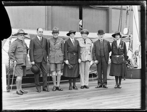 Lord and Lady Baden-Powell with a group of people on deck of the ship Marama, Sydney, March 1931 [picture]