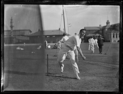 Cricketer L. Balzer practicing at the nets, New South Wales, ca. 1930s [picture]