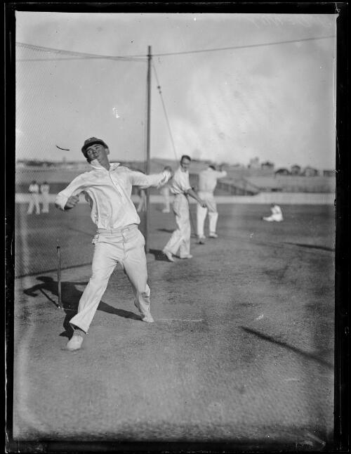 Cricketer J. Denny practicing at the nets, New South Wales, ca. 1930s [picture]