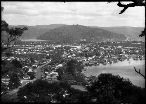 Woy Woy township from Blackwall Mountain [picture] : [Central Coast, New South Wales] / [Frank Hurley]
