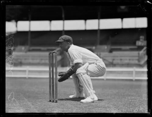 Henry Leeson wicket-keeping during a cricket game, New South Wales, ca. 1930s [picture]