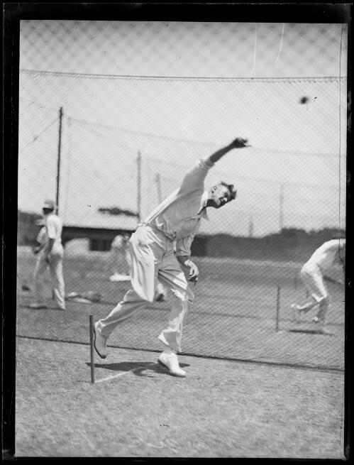 Cricketer L. Nagel bowling at the nets, New South Wales, ca. 1930s, 2 [picture]