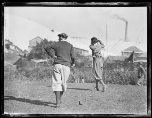 Jim Ferrier and Harry Williams playing golf, New South Wales, ca. 1939 [picture]