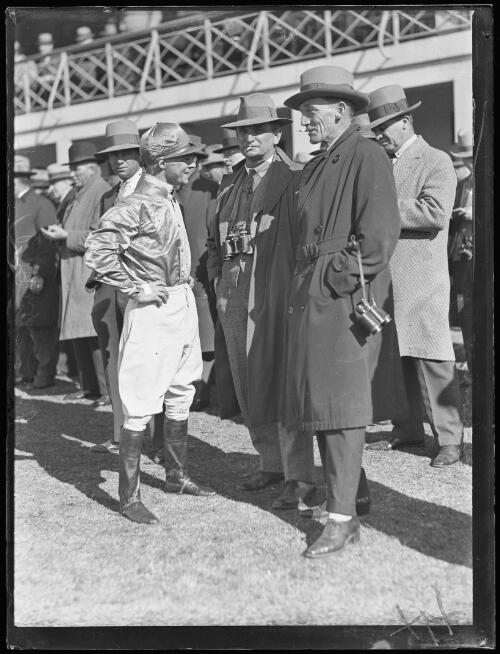 Jockey J. Simpson with Mr C. Unwin and Mr N. Jones at the races, New South Wales, New South Wales, ca. 1920s [picture]