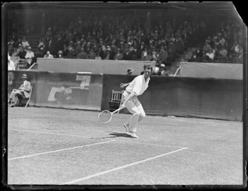 Tennis player R.O. Cummings after hitting a backhand shot, New South Wales, ca. 1927 [picture]