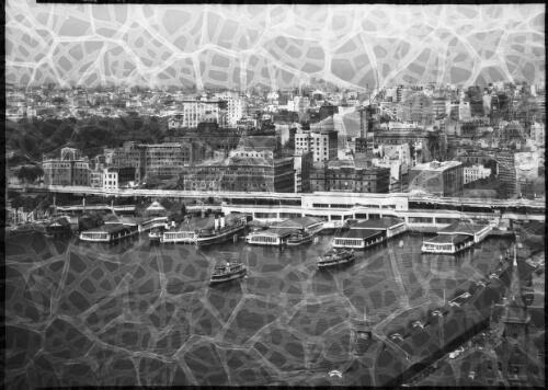 [Circular Quay with railway station and city behind] [picture] : [Panorama from Pylon of Sydney Harbour Bridge] / [Frank Hurley]