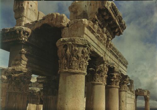 [Detail of capitals of Corinthian columns, Baalbek] [transparency] / [Frank Hurley]