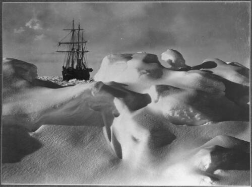 [The Endurance behind rounded ice mounds in the Weddell Sea, Shackleton expedition, 1914-1916] [picture] : [Antarctica] / [Frank Hurley]