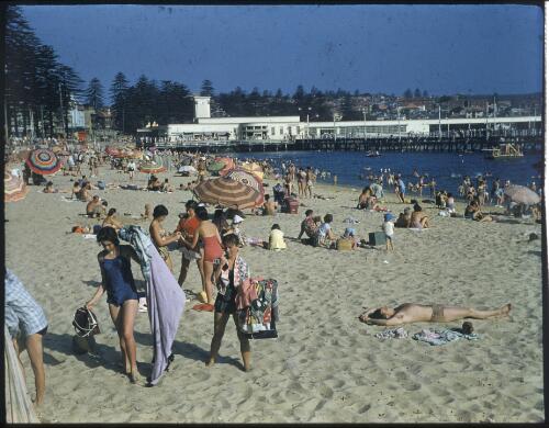 [Harbour beach, Manly wharf in background, New South Wales] [transparency] / [Frank Hurley]