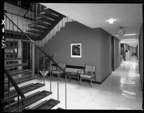 Stairwell and corridor at the Alcoa administration building, Point Henry, Victoria, 1967, architects Bates, Smart and McCutcheon [picture] / Wolfgang Sievers