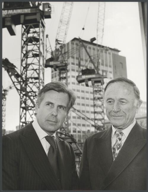 Anthony Sallmann and Sir Walter Osborn McCutcheon at Collins Place, Melbourne, Victoria, 1973 [picture] / Wolfgang Sievers