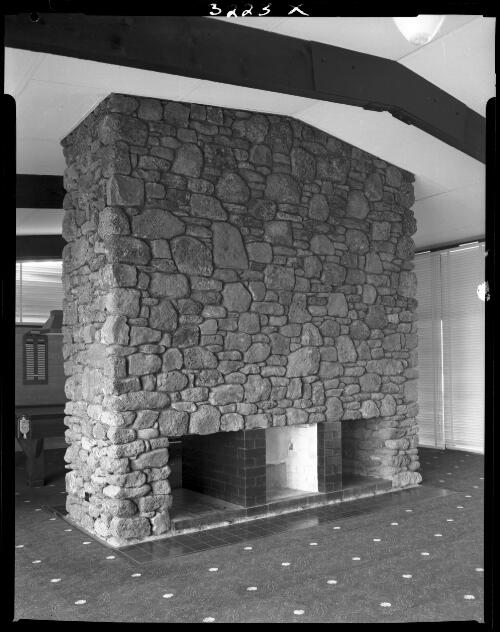 Fireplace in unidentified building designed by architects Buchan, Laird & Buchan, Victoria, 1962 [picture] / Wolfgang Sievers
