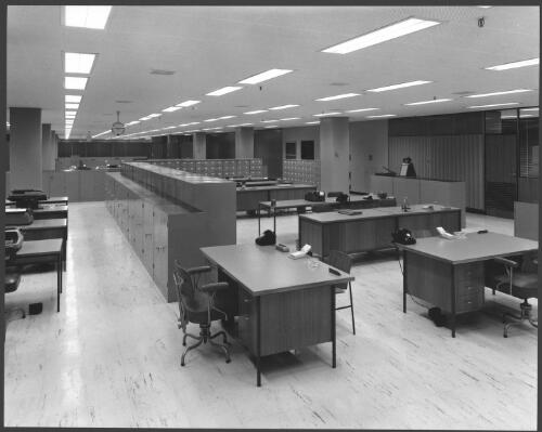 [Office interior in] the new Colonial Mutual Life Building, corner of Collins and Elizabeth Streets, Melbourne, 1963, [1] [picture] / Wolfgang Sievers