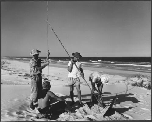 Conzinc sand testing on Stradbroke Island, Qld, 1957 [picture] / Wolfgang Sievers