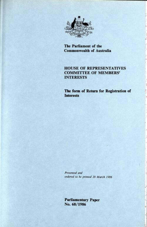 The form of return for registration of interests / House of Representatives, Committee of Members' Interests