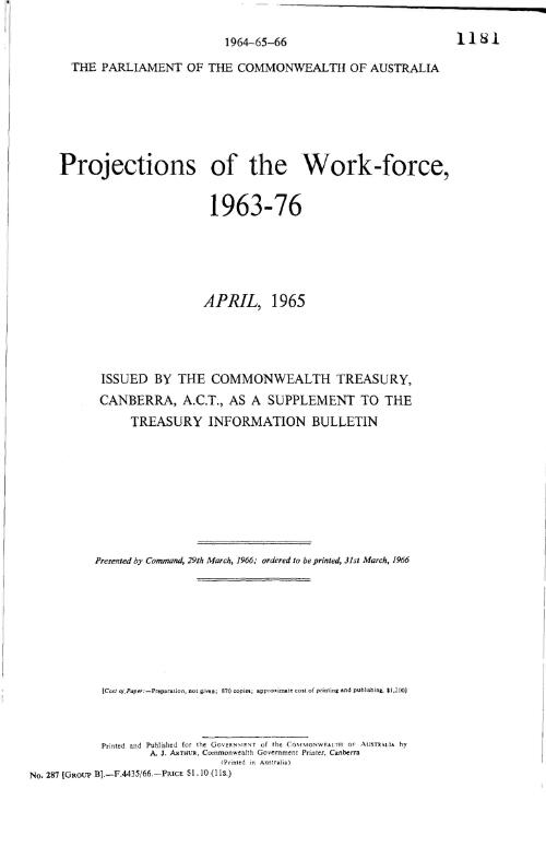Projections of the work-force, 1963-76 : April, 1965