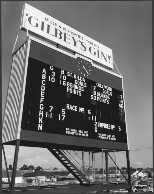 Scoreboard at Moorabbin football stadium, Victoria [picture] / Wolfgang Sievers