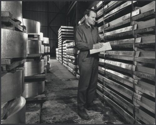 Steel storage at John Lysaght factory, Sunshine, Victoria, 1967, [1] [picture] / Wolfgang Sievers