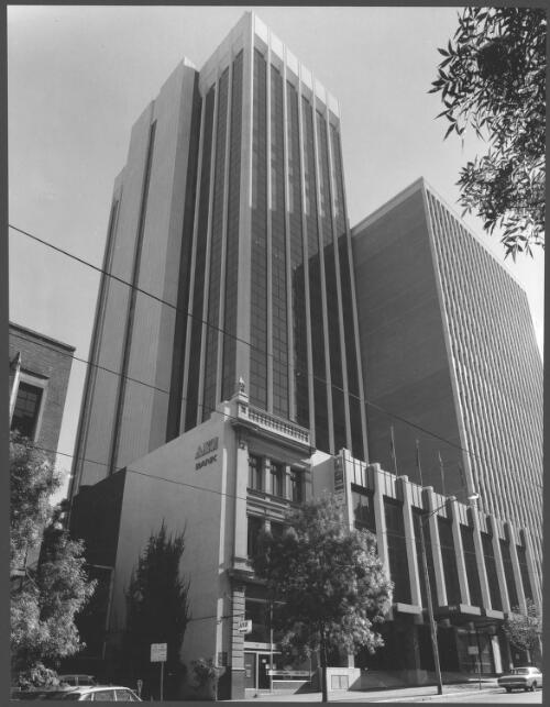 [High rise office building at] 500 Collins Street, and ANZ Bank building at the front, north side between Williams and King Streets, Melbourne, 1972 [picture] / Wolfgang Sievers