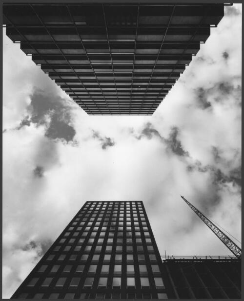 [Looking toward the sky] between two buildings in William Street, Melbourne, Victoria, 1968 [picture] / Wolfgang Sievers