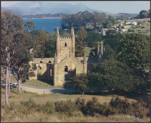[Chuch and view from Scorpion Hill], Port Arthur, Tasmania, 1965 [picture] / Wolfgang Sievers