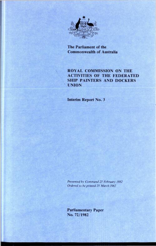 Interim report no. 3 / Royal Commission on the Activities of the Federated Ship Painters and Dockers Union
