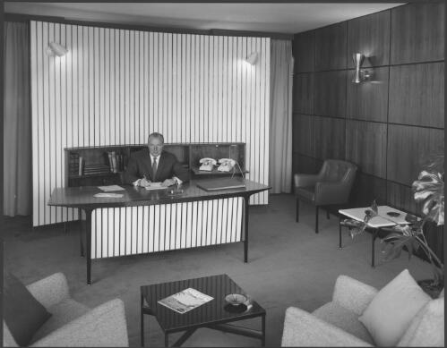 The secretary of Stan Korman at their Stanhill office, Queens Road, Albert Park, Victoria, 1959 [picture] / Wolfgang Sievers