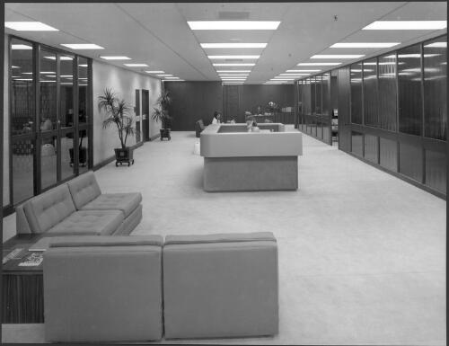 Reception office at the Swiss Insurance Building, Queen Street, Melbourne, Victoria, 1976 [picture] / Wolfgang Sievers